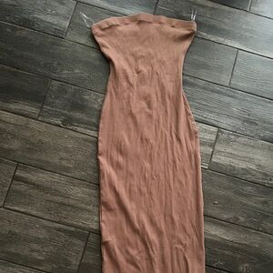 Naked Wardrobe Brown Strapless Dress